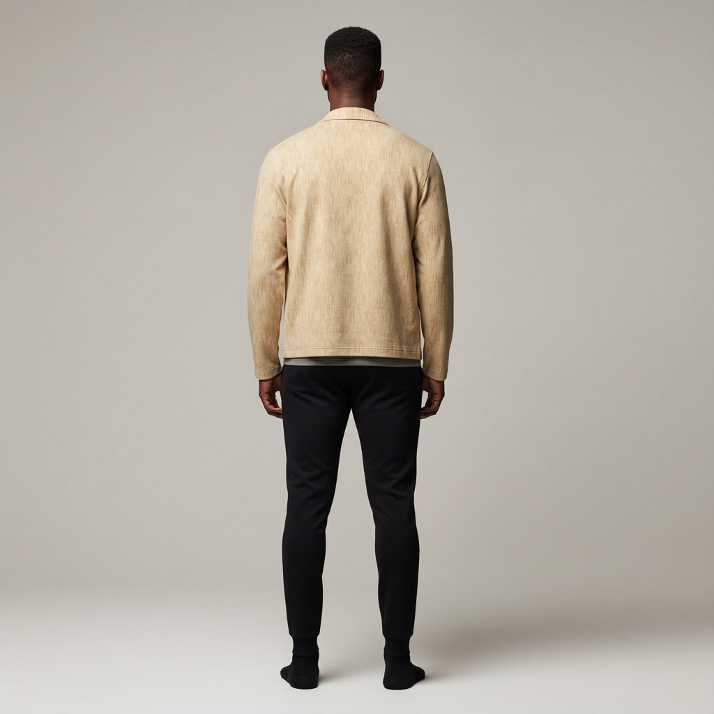 Tan Cardigan in Heavyweight Stretch Organic Cotton French Terry