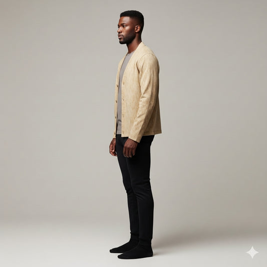 Tan Cardigan in Heavyweight Stretch Organic Cotton French Terry