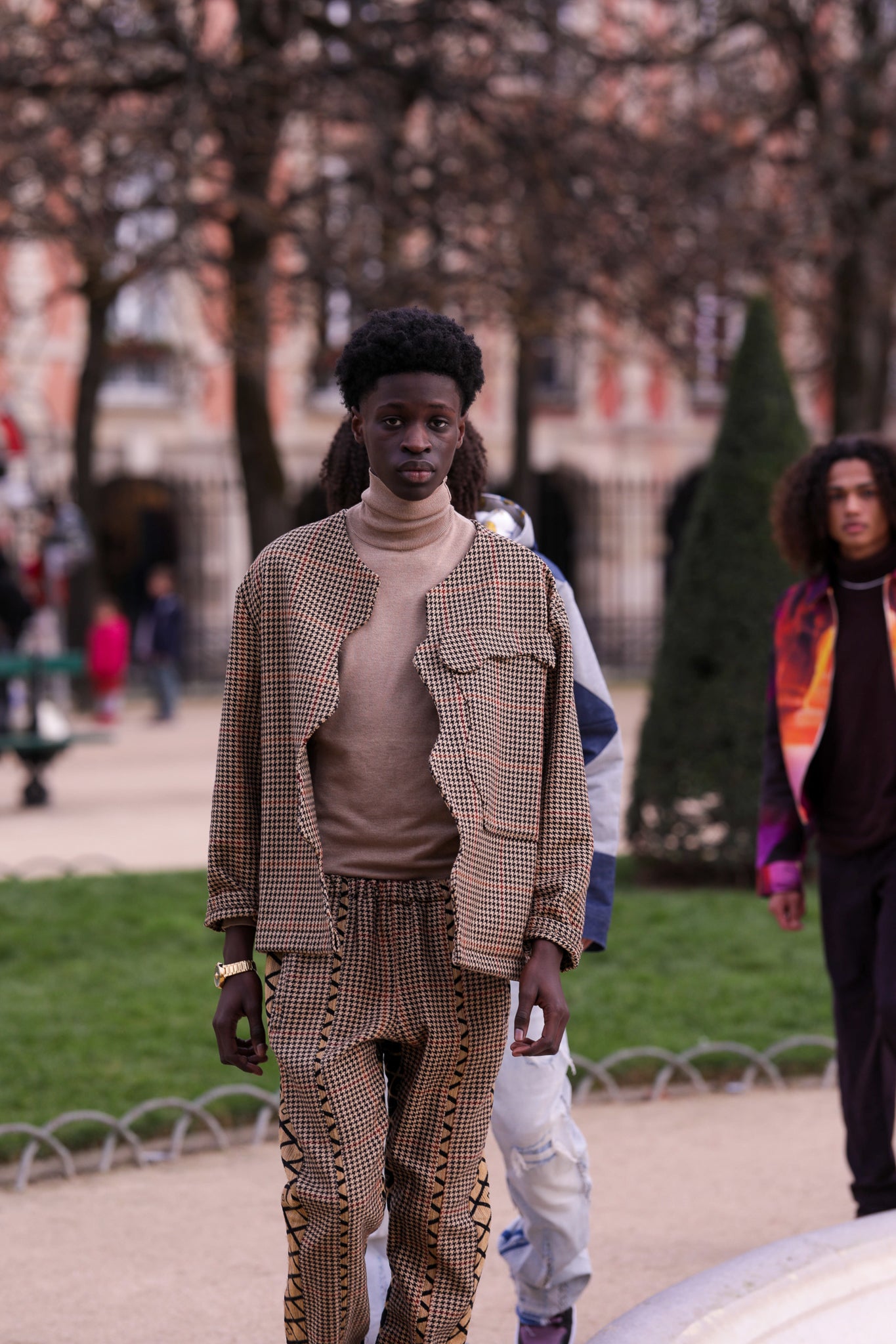 Brown plaid oversized jacket and straight cut pant set